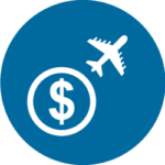 icon of a dollar sign in a circle and a plane in flight