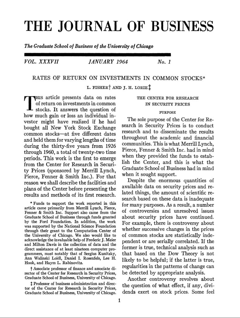 image of CRSP article in the Journal of Business in 1964