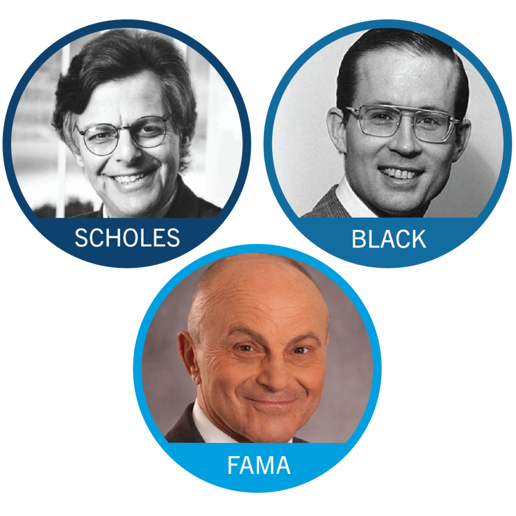 photos of eugena fama, myron scholes, and fisher black