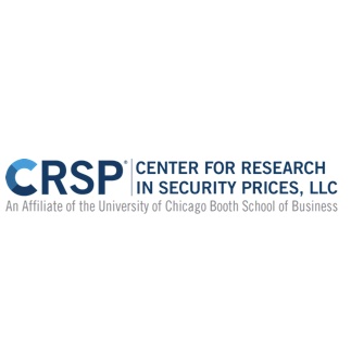 CRSP current logo with "Center for Research in Security Prices, LLC" on the right and "An Affiliate of the University of Chicago Booth School of Business" underneath
