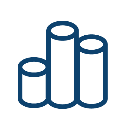 outline of 3 vertical tubes of different height, like a bar chart