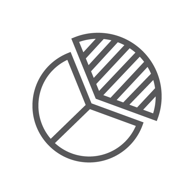 Gray pie chart with 3 pieces outline icon