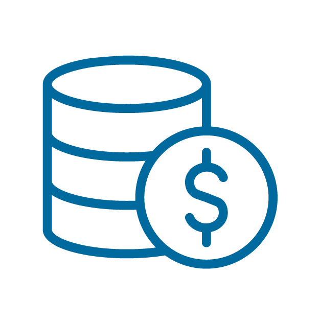 Blue database and coin outline icon